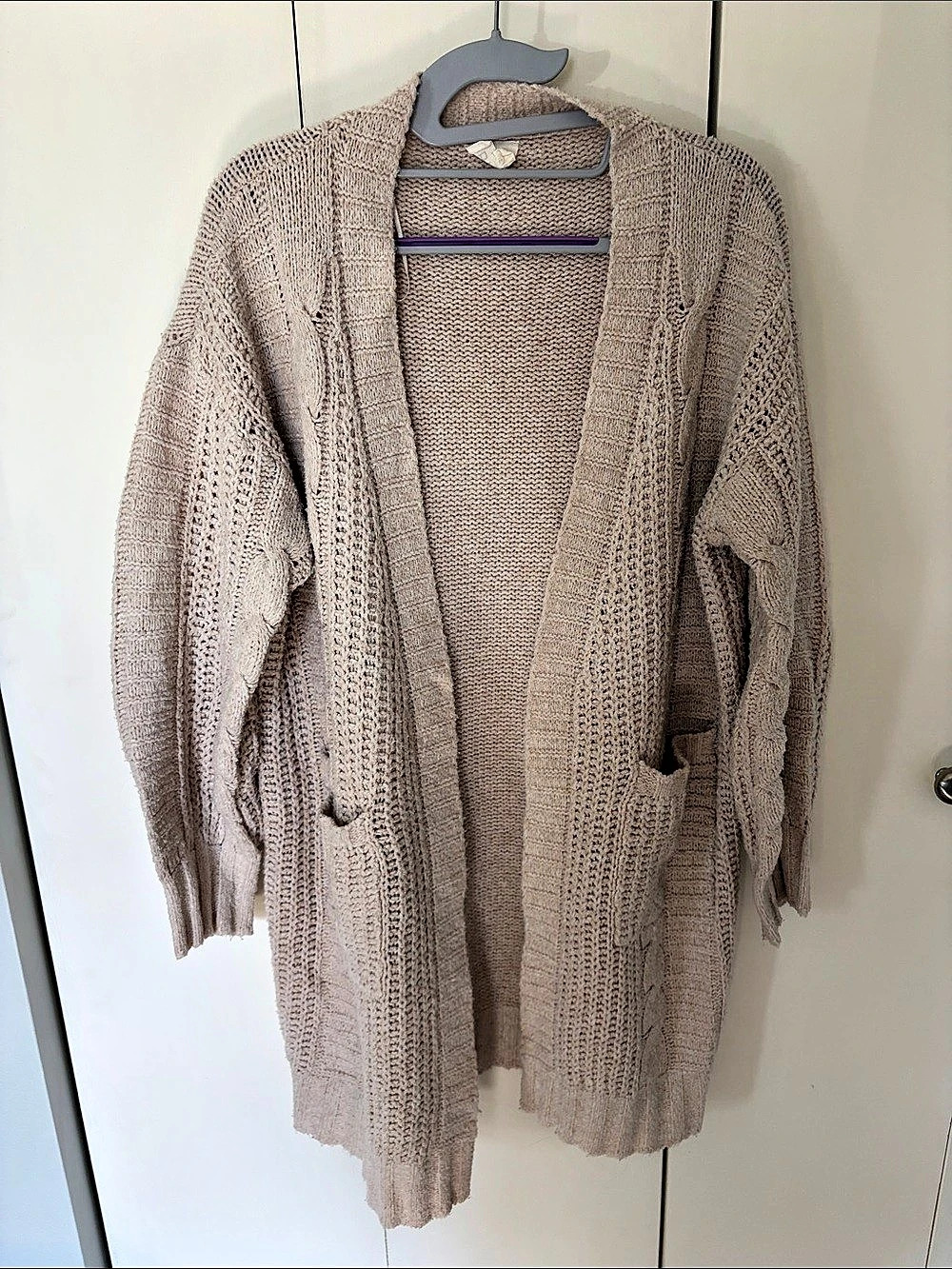 BiBi Longline Cable Knit Open Front Cardigan Cream XL